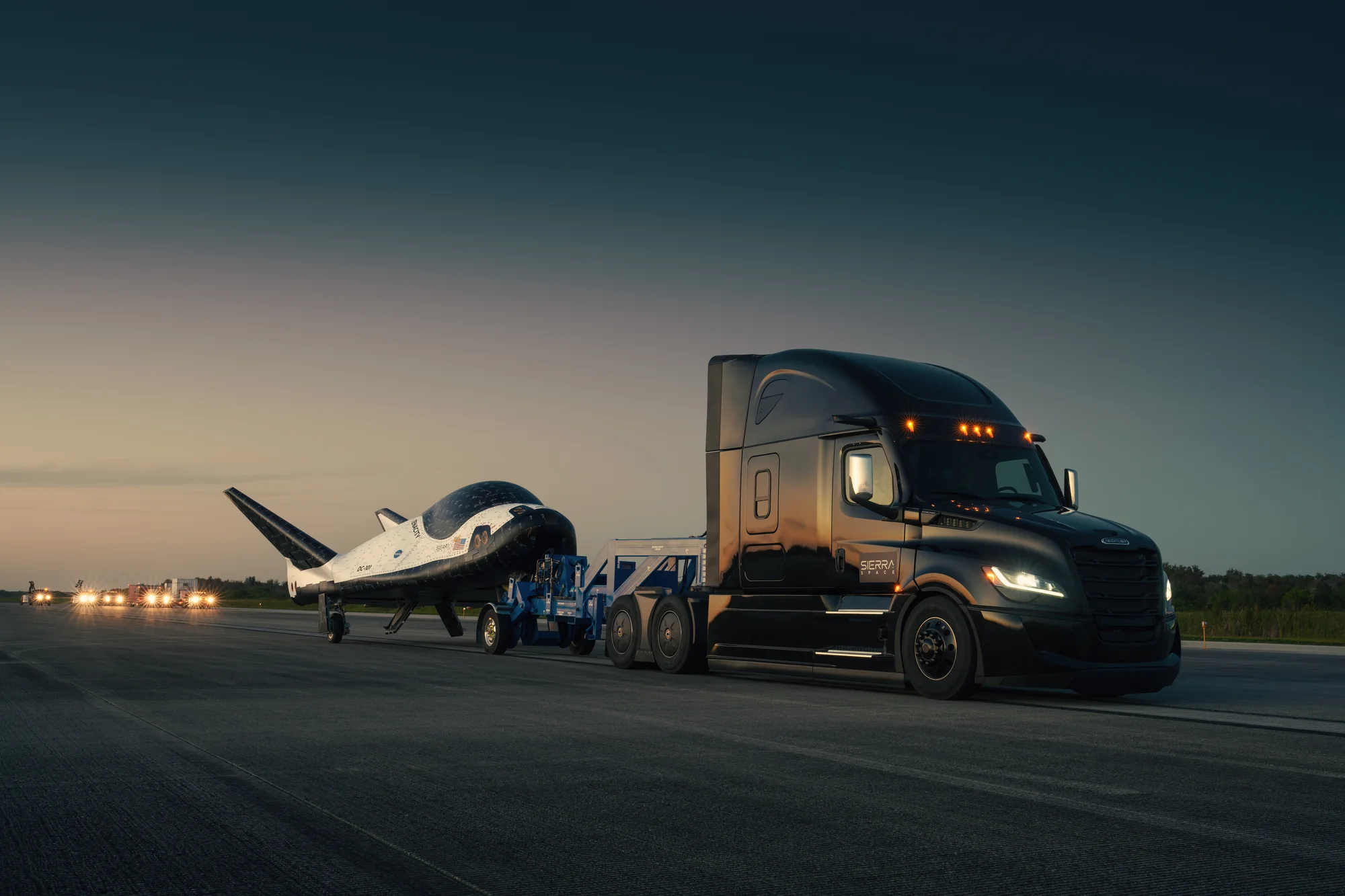 Dream Chaser spaceplane during runway tow testing