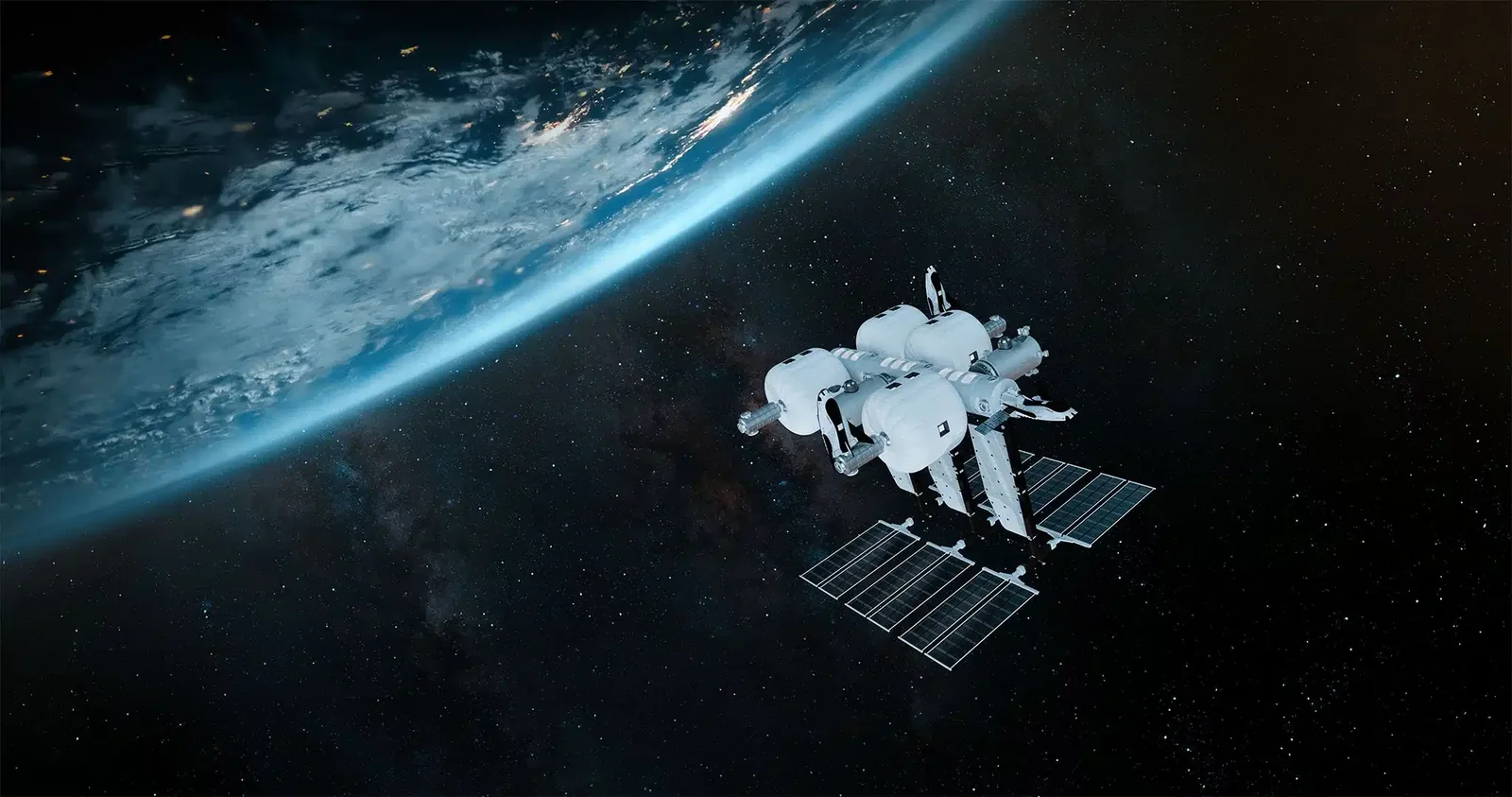 Concept illustration of the Orbital Reef space station above Earth