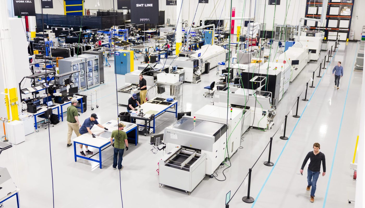 Automated solar-array production floor inside the Sierra Space Power Station technology center